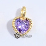 Charm  (pandantiv mic) din Argint 925,placat cu aur 18k -Inima cu Cubic Zirconia Mov-4mm -1buc