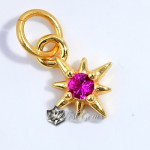 Charm (mic pandantiv)  din Argint 925 Placat cu Aur 18k-"Roza Vanturilor" cu Cubic Zirconia Rosie-6mm -1buc