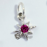 Charm (pandantiv mic) din Argint 925-"Roza Vanturilor" cu Cubic Zirconia Magenta-6mm -1buc