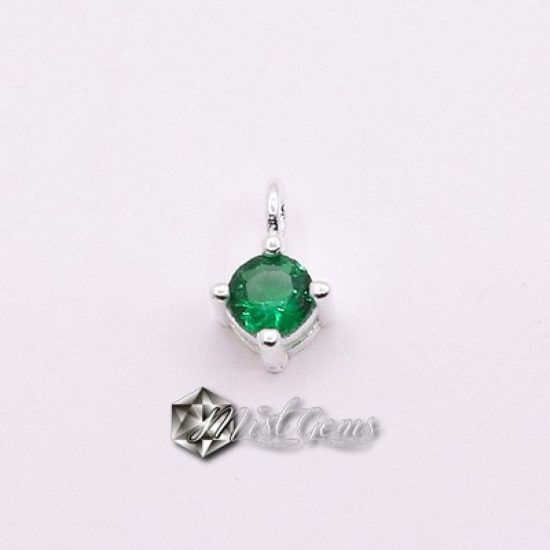 Charm  (mic pandantiv) din Argint 925 -Caseta cu Cubic Zirconia Verde-4.8mm -1buc
