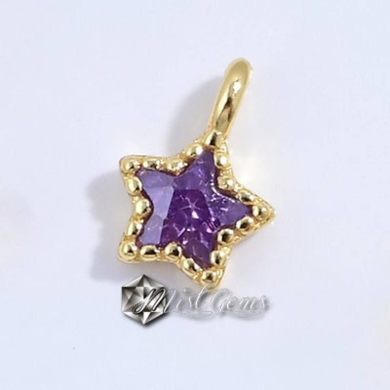 Charm (pandantiv mic) din Argint 925,placat cu aur 18k -Stea cu Cubic Zirconia Lila-4.3mm -1buc