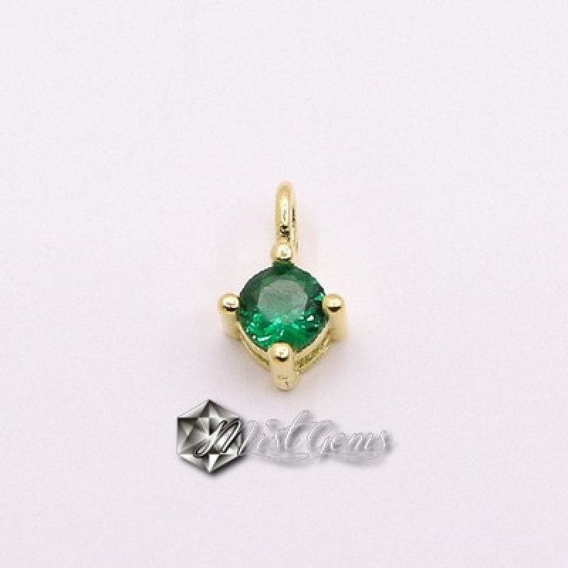 Charm  (mic pandantiv) din Argint 925 Placat cu Aur 18k-Caseta cu Cubic Zirconia Verde-4.8mm -1buc