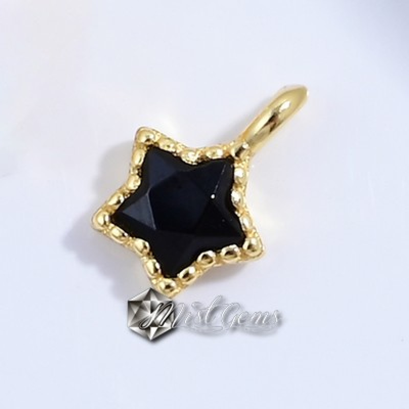 Charm (pandantiv mic) din Argint 925,placat cu aur 18k -Stea cu Cubic Zirconia Neagra-4.3mm -1buc