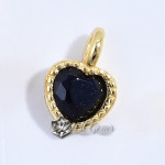 Charm  (pandantiv mic) din Argint 925,placat cu aur 18k -Inima cu Cubic Zirconia Neagra-4mm -1buc