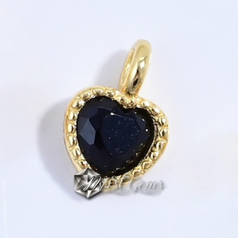 Charm  (pandantiv mic) din Argint 925,placat cu aur 18k -Inima cu Cubic Zirconia Neagra-4mm -1buc