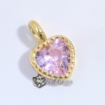 Charm (pandantiv mic) din Argint 925,placat cu aur 18k -Inima cu Cubic Zirconia Roz-4mm -1buc