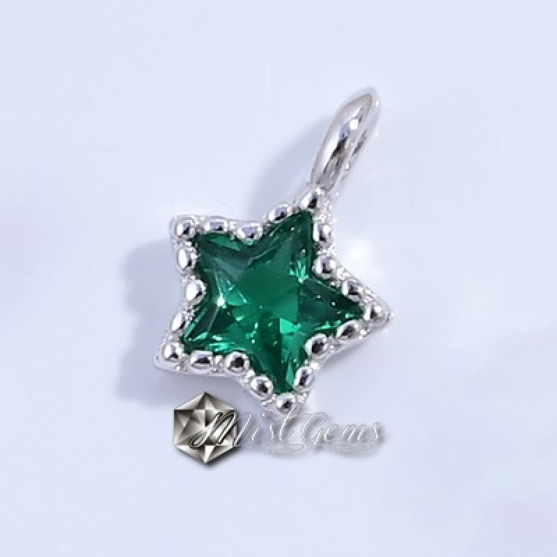 Charm din Argint 925-Stea cu Cubic Zirconia Verde-4.3mm -1buc
