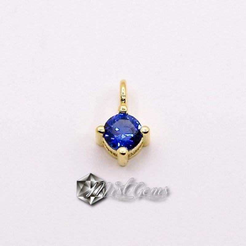 Charm  (mic pandantiv) din Argint 925 Placat cu Aur 18k -Caseta cu Cubic Zirconia Albastra-4.8mm -1buc