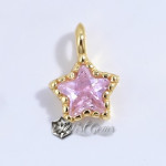 Charm (pandantiv mic) din Argint 925,placat cu aur 18k -Stea cu Cubic Zirconia Roz-4.3mm -1buc