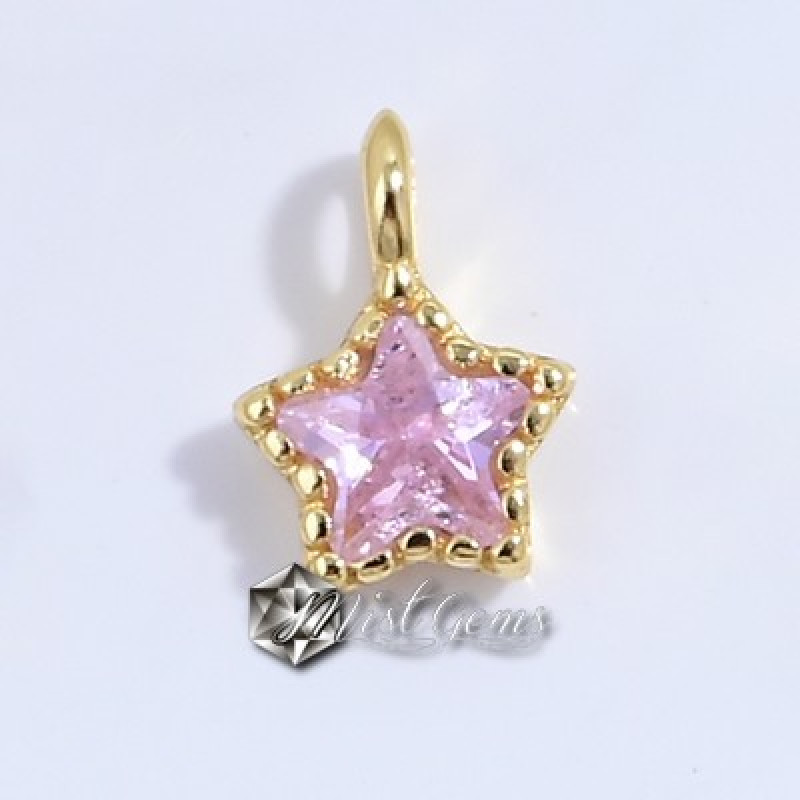 Charm (pandantiv mic) din Argint 925,placat cu aur 18k -Stea cu Cubic Zirconia Roz-4.3mm -1buc