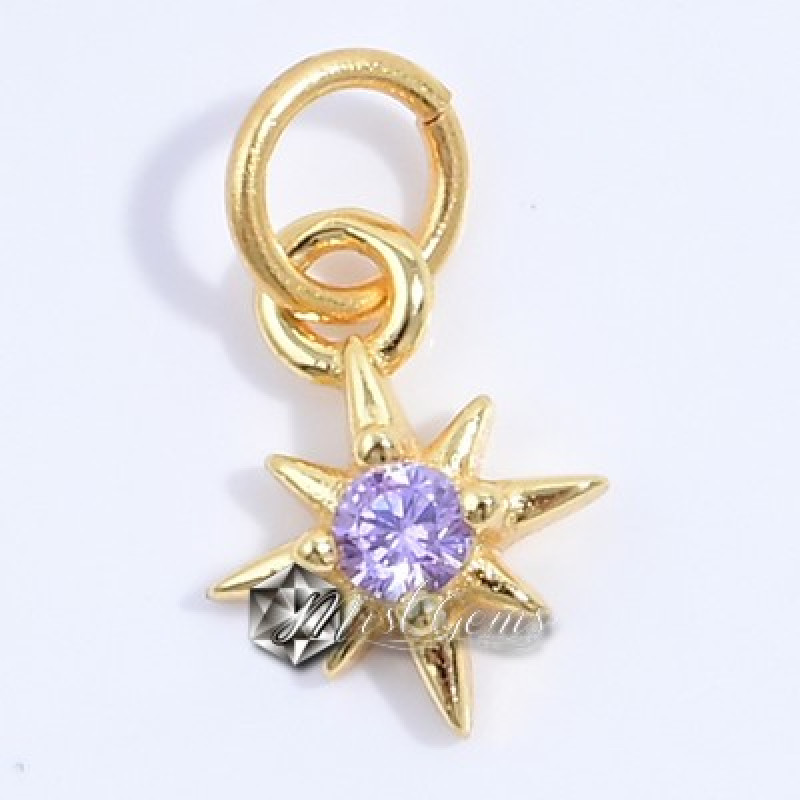 Charm  (mic pandantiv) din Argint 925 Placat cu Aur 18k-"Roza Vanturilor" cu Cubic Zirconia Lila-6mm -1buc
