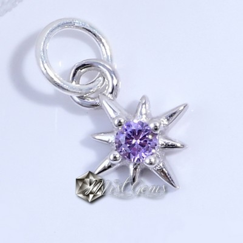 Charm (pandantiv mic) din Argint 925-"Roza Vanturilor" cu Cubic Zirconia Lila-6mm -1buc