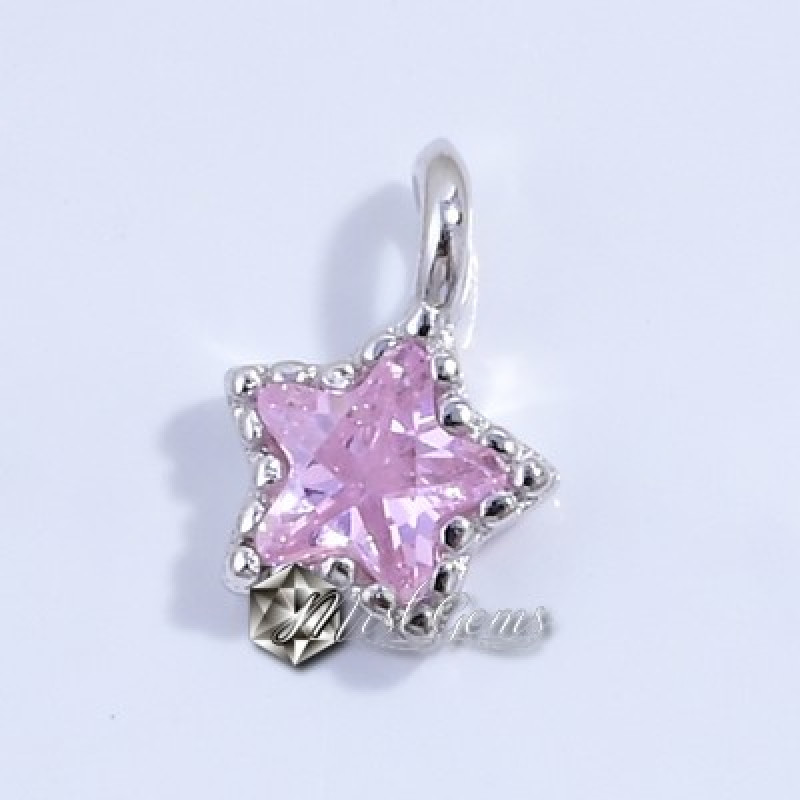 Charm  (mic pandantiv) din Argint 925 -Stea cu Cubic Zirconia Roz-4.3mm -1buc