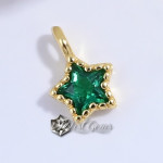 Charm (pandantiv mic) din Argint 925,placat cu aur 18k -Stea cu Cubic Zirconia Verde-4.3mm -1buc