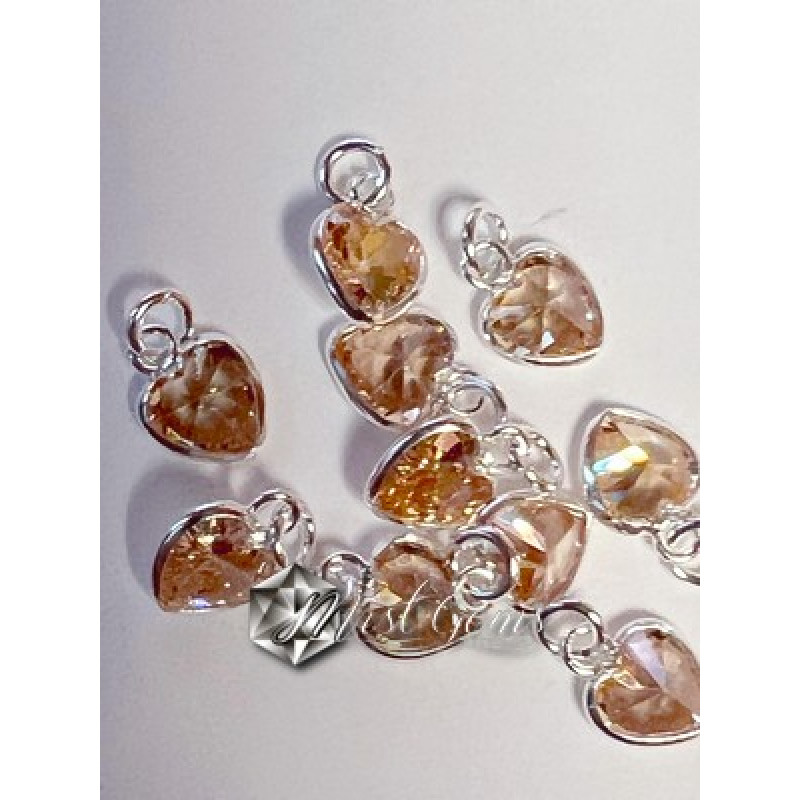 Charm  (mic pandantiv) din Argint 925 -Contur Inima din Argint-Cubic Zirconia Champagne-5mm -1buc