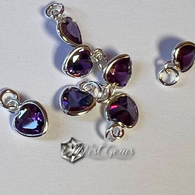 Charm  (mic pandantiv) din Argint 925 -Contur Inima din Argint-Cubic Zirconia Mov-5mm -1buc