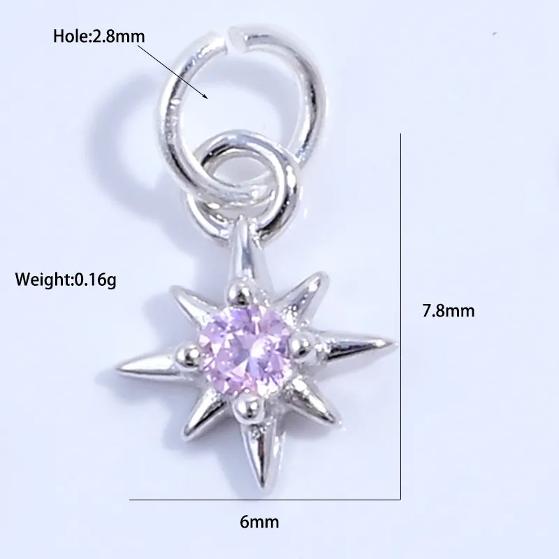 Charm (mic pandantiv)  din Argint 925 Placat cu Aur 18k-"Roza Vanturilor" cu Cubic Zirconia Transparent-6mm -1buc