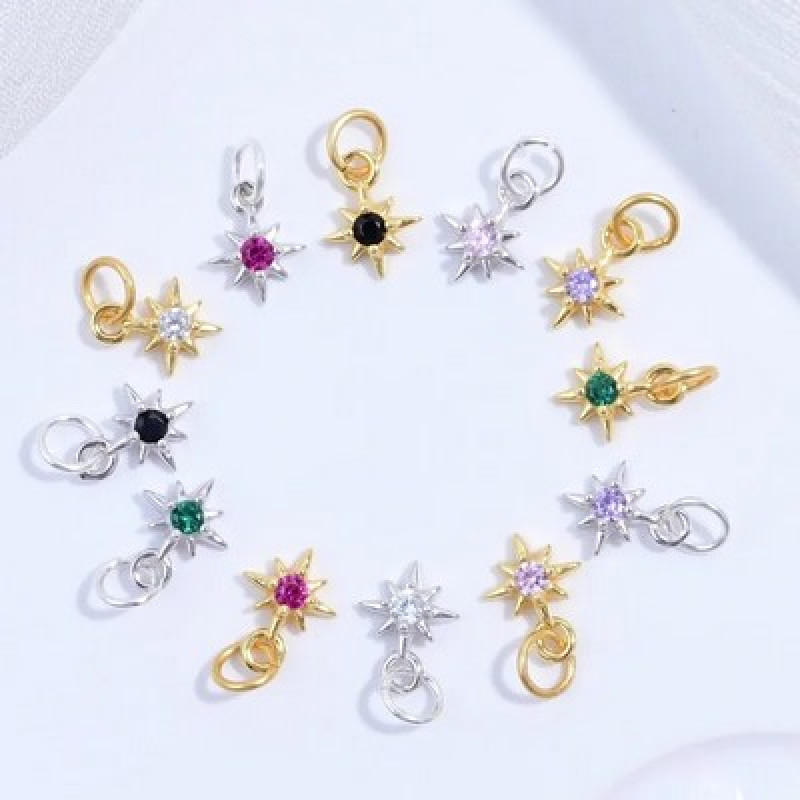 Charm  (mic pandantiv) din Argint 925 Placat cu Aur 18k-"Roza Vanturilor" cu Cubic Zirconia Lila-6mm -1buc
