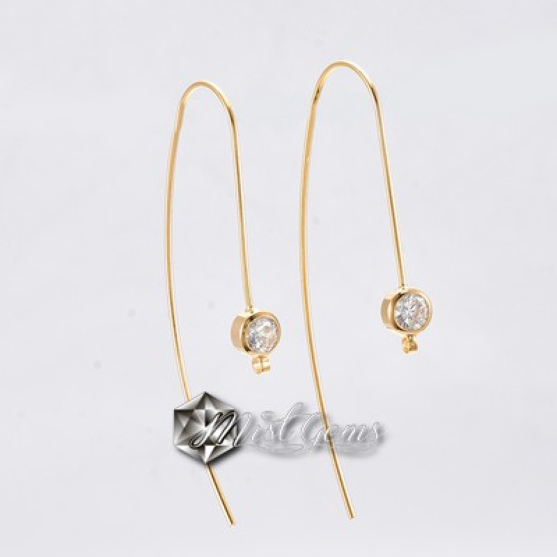 Baza Cercei Carlig din Alama Placati cu Aur 18k si Cubic Zirconia-1per