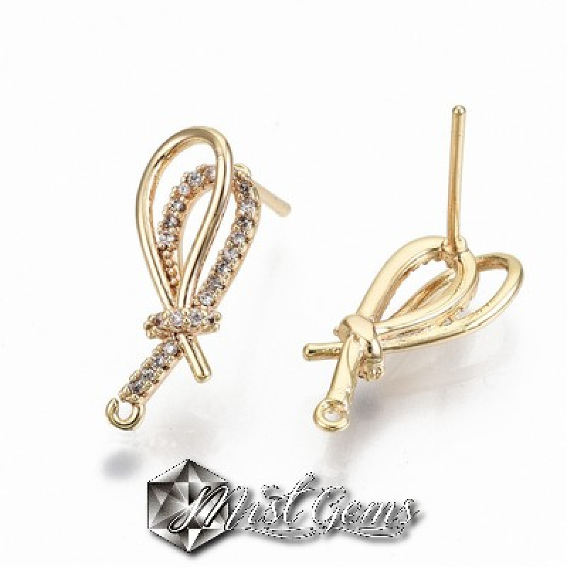 Baza confectionat cercei din alama ,cu Cubic Zirconia,placati cu aur si ac din argint