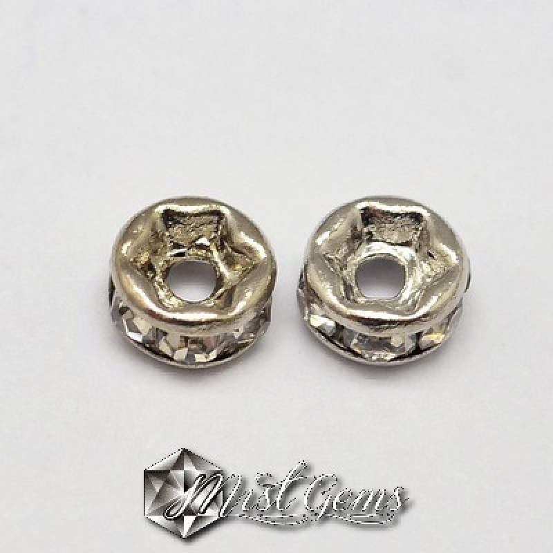 Rondele Distantiere Argintiu-Platina cu Strasuri 4mm-10 buc