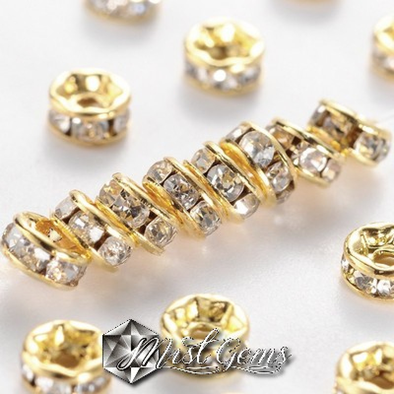 Rondele Distantiere Aurii cu Strasuri 4mm-10 buc