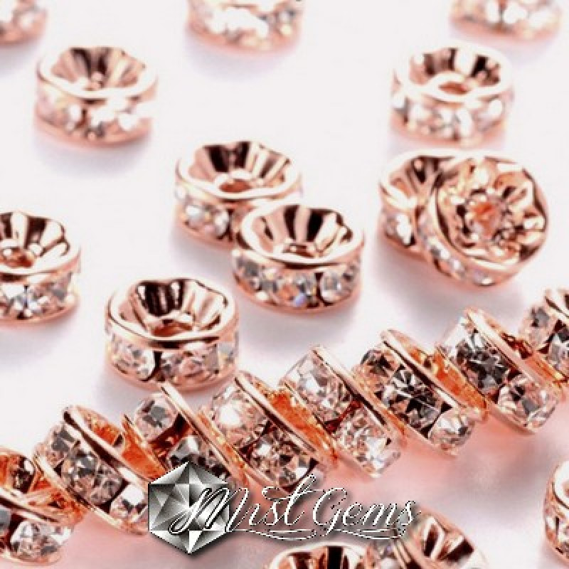 Rondele Distantiere Aur Roz cu Strasuri Transparente 6mm-10 buc