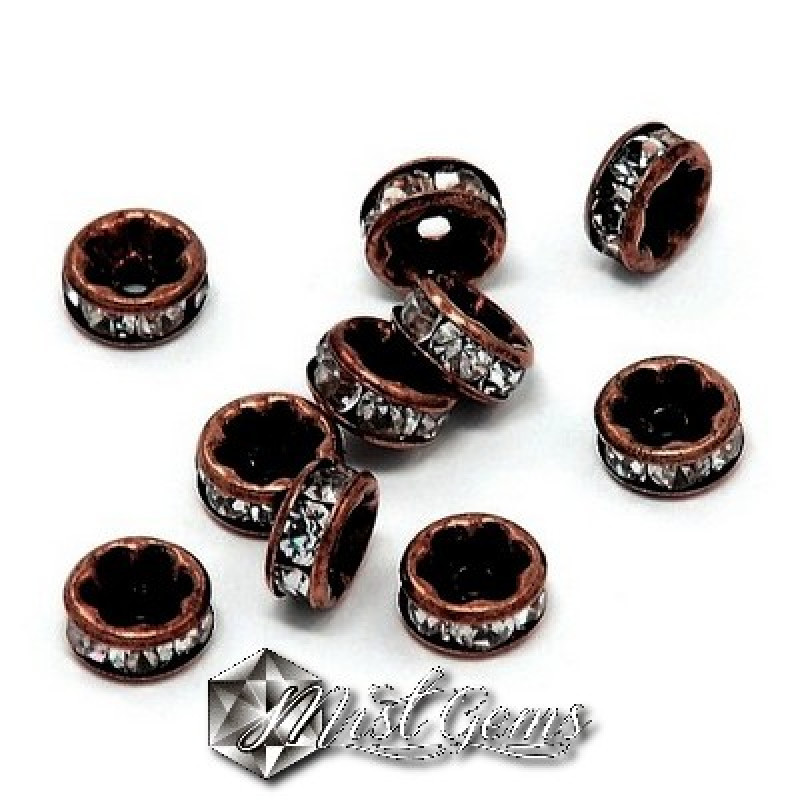 Rondele Distantiere Cupru cu Strasuri Transparente 6mm-10 buc