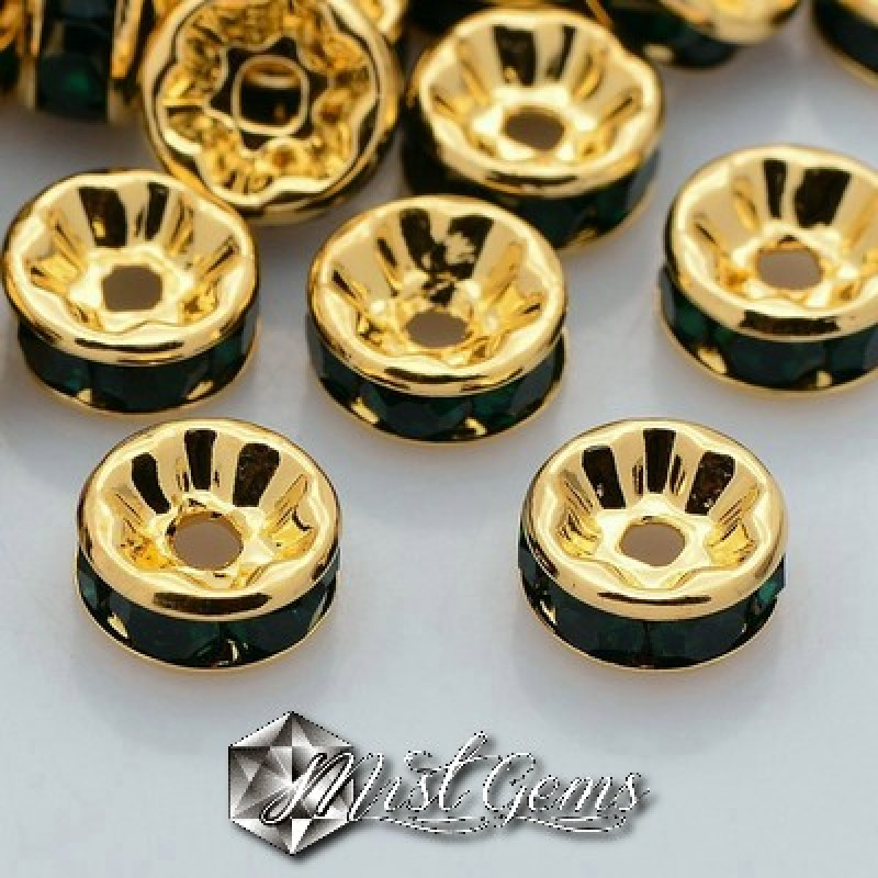 Rondele Distantiere Aurii cu Strasuri Negre 4mm-10 buc