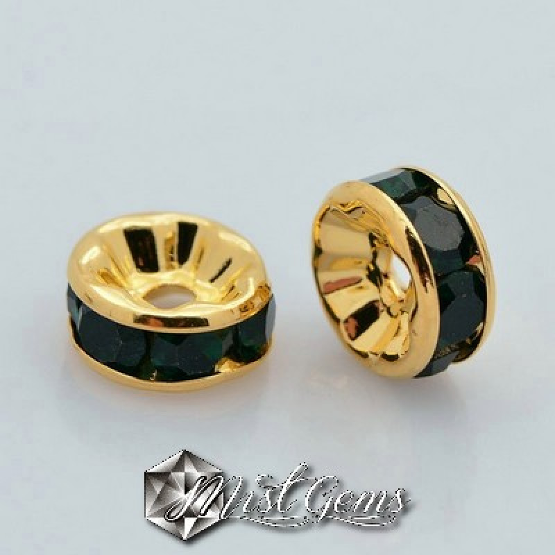 Rondele Distantiere Aurii cu Strasuri Negre 4mm-10 buc