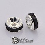 Rondele Distantiere Argintii cu Strasuri Negre 6mm-10 buc