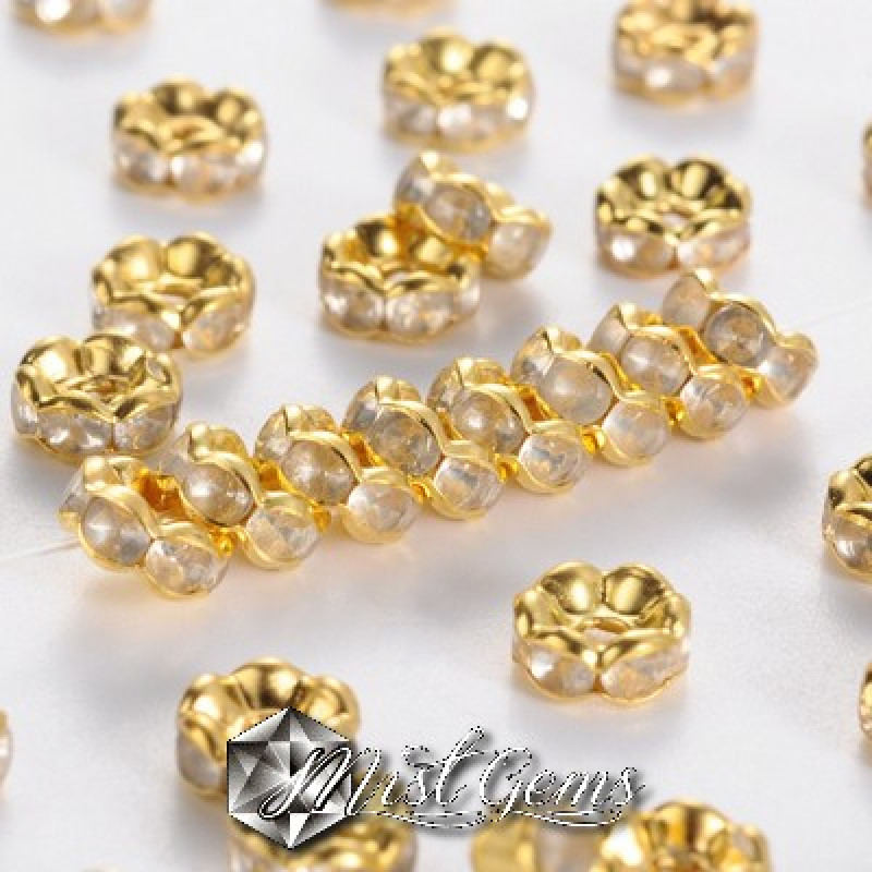 Rondele Distantiere Aurii cu Strasuri Transparente 6mm-20 buc