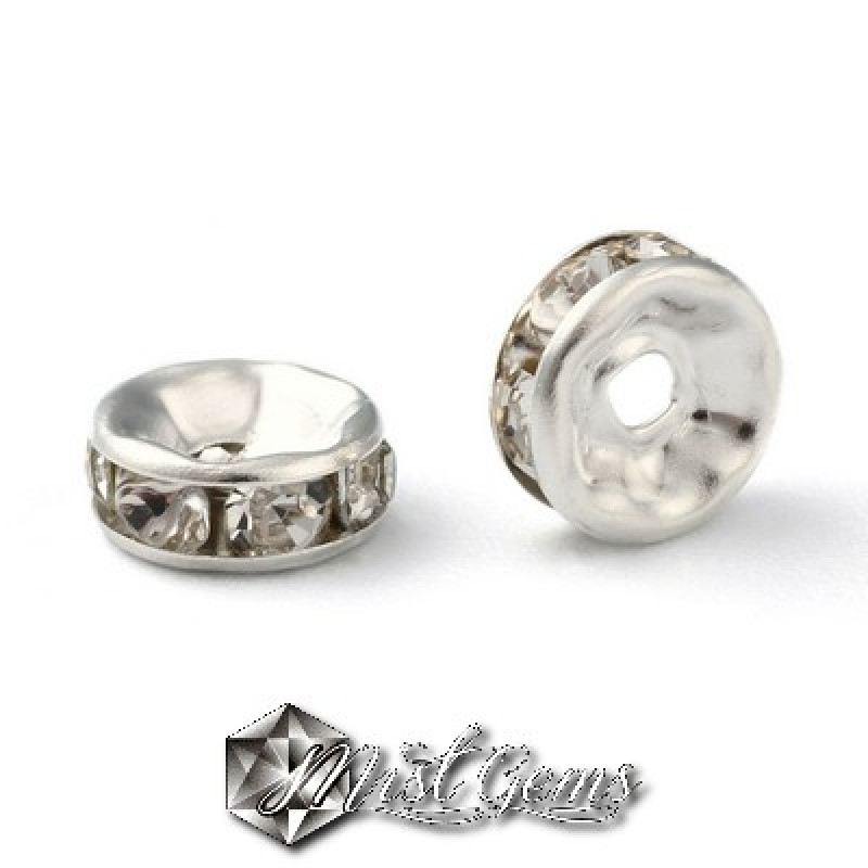 Rondele Distantiere Argintii cu Strasuri Transparente 6mm-20 buc