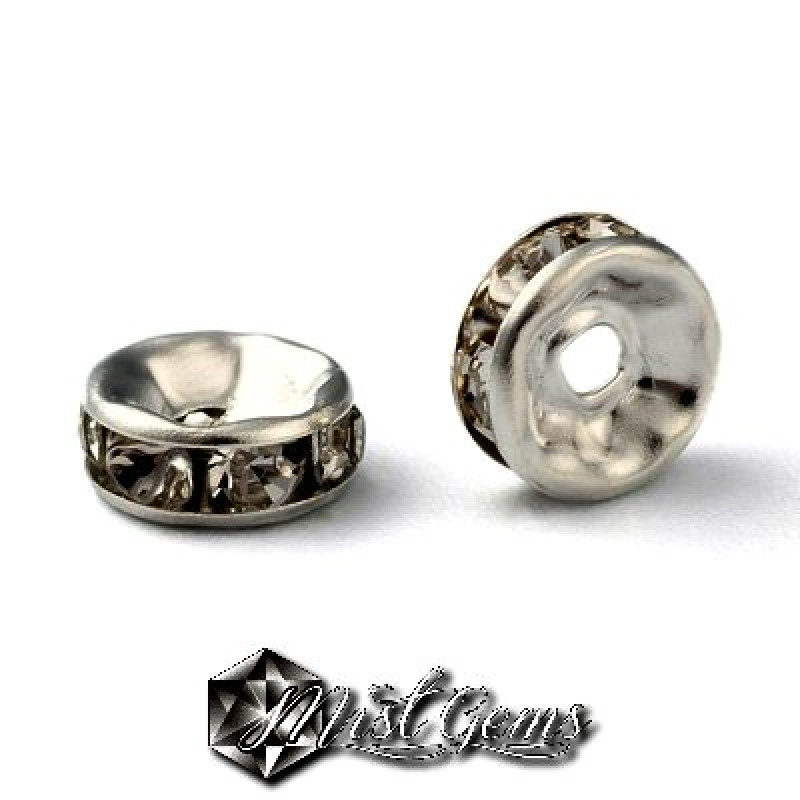 Rondele Distantiere Argintii (culoarea platinei)cu Strasuri Transparente 6mm-20 buc