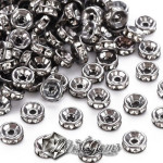 Rondele Distantiere Argintii (Gunmetal) cu Strasuri Transparente 6mm-20 buc
