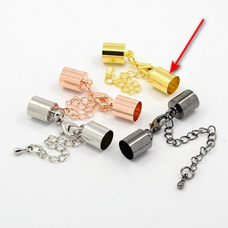Set Inchizatoare Aurie din Metale Comune, Lobster cu Terminatii  pentru Snur 7.5mm cu Lant Extensie