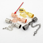 Set Inchizatoare Auriu- Roz din Metale Comune, Lobster cu Terminatii  pentru Snur 7.5mm cu Lant Extensie-10 buc.