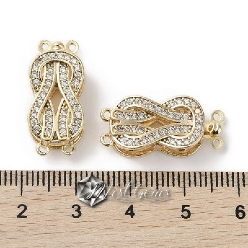 Inchizatoare multisir din alama,placata cu aur 18k si cubic zirconia transparent-22x10mm