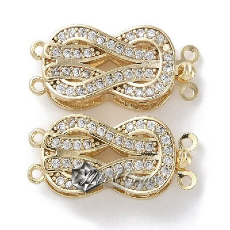 Inchizatoare multisir din alama,placata cu aur 18k si cubic zirconia transparent-22x10mm