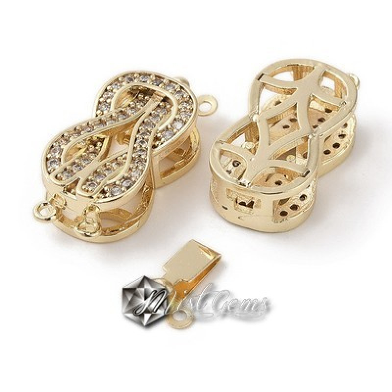 Inchizatoare multisir din alama,placata cu aur 18k si cubic zirconia transparent-22x10mm