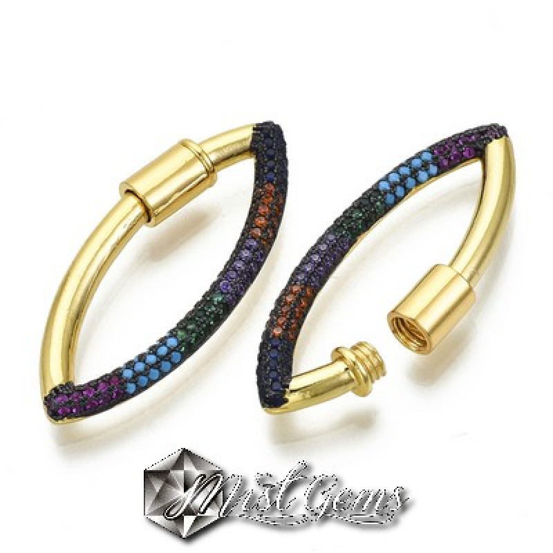 Inchizatoare statement cu filet din alama,placata cu aur 18k si cubic zirconia multicolor-"Ochi de Cal"
