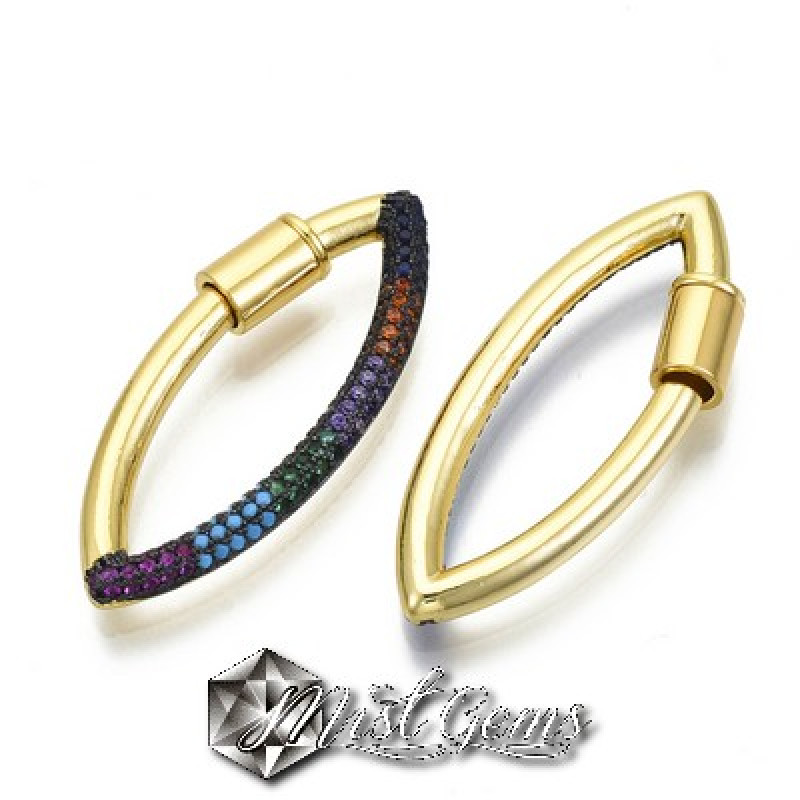 Inchizatoare statement cu filet din alama,placata cu aur 18k si cubic zirconia multicolor-"Ochi de Cal"