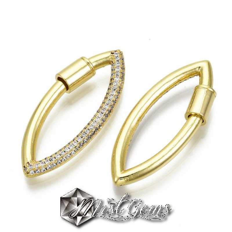 Inchizatoare statement cu filet din alama,placata cu aur 18k si cubic zirconia transparent-"Ochi de Cal"
