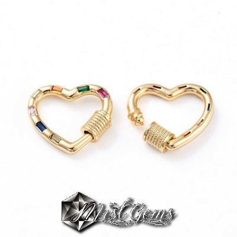 Inchizatoare cu filet ,din alama placata cu aur 24k, cu cubic zirconia colorata-inima