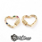 Inchizatoare cu filet ,din alama placata cu aur 24k, cu cubic zirconia colorata-inima