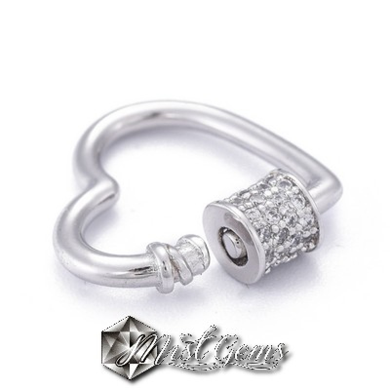 Inchizatoare cu filet ,din alama,argintie, cu cubic zirconia-inima