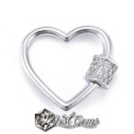 Inchizatoare cu filet ,din alama,argintie, cu cubic zirconia-inima