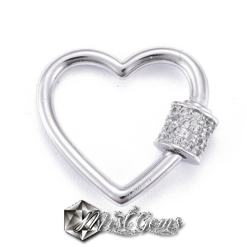Inchizatoare cu filet ,din alama,argintie, cu cubic zirconia-inima