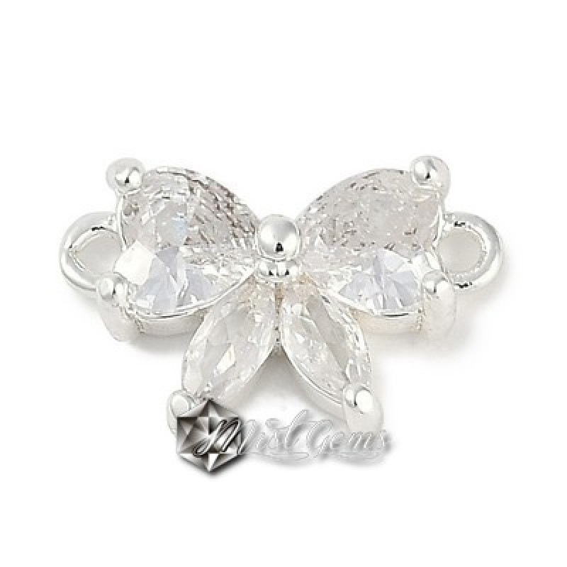 Element de Legatura,"Fluture", ornat cu Cubic Zirconia 9x15x4mm