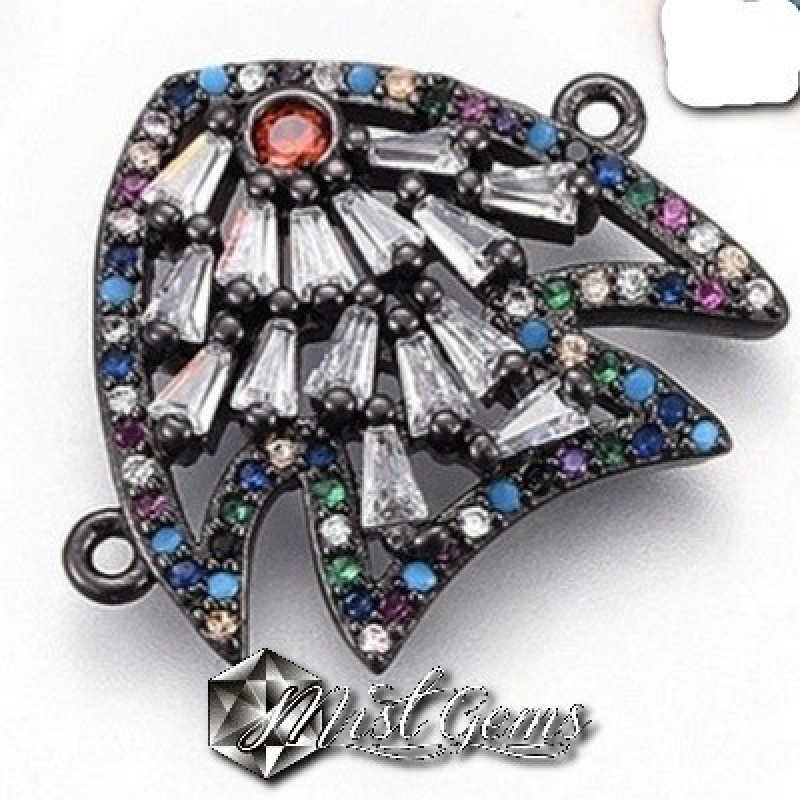 Element de Legatura,Peste Negru, ornat cu Cubic Zirconia 23x19.5x4mm